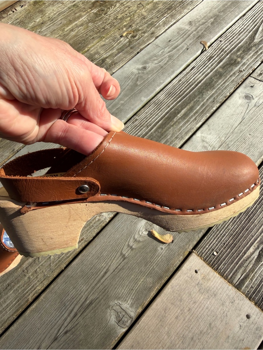 Lotta From Stockholm Tan Leather Clog Mules with Back Strap. Like new!
